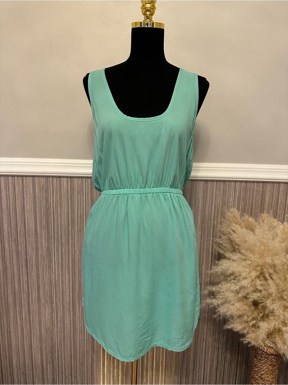 Alternative Apparel Mint Rayon Sleeveless Dress with Pockets | Elastic Waist Med